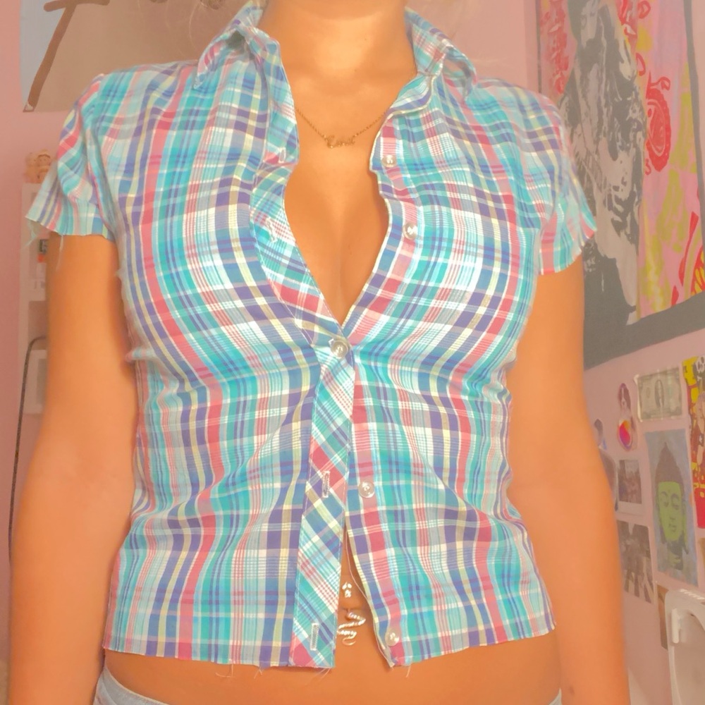 Koret Blue and White Fitted Button Down Shirt